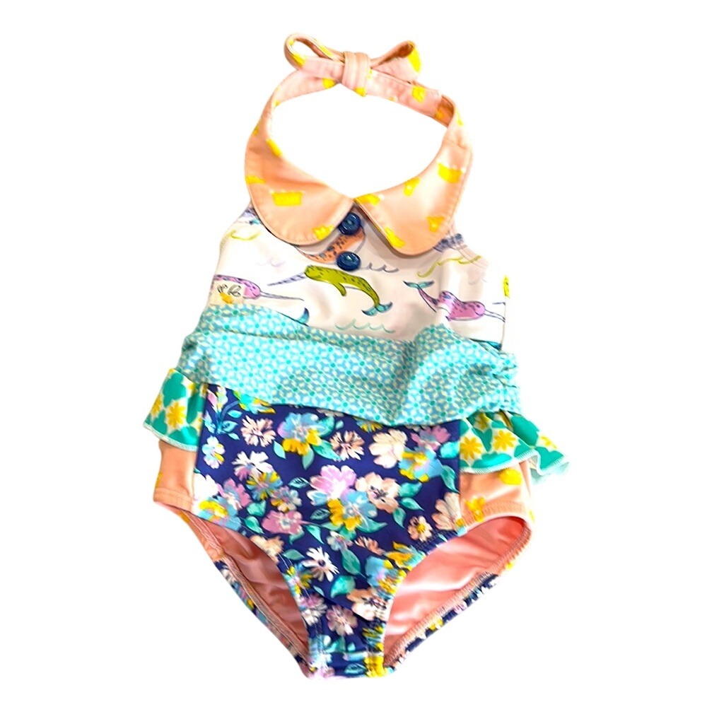 Wildflowers Swimsuit Baby Girls 12m Multicolor Narwhal Floral Ruffle